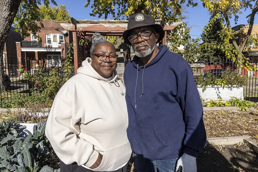Two people in community garden