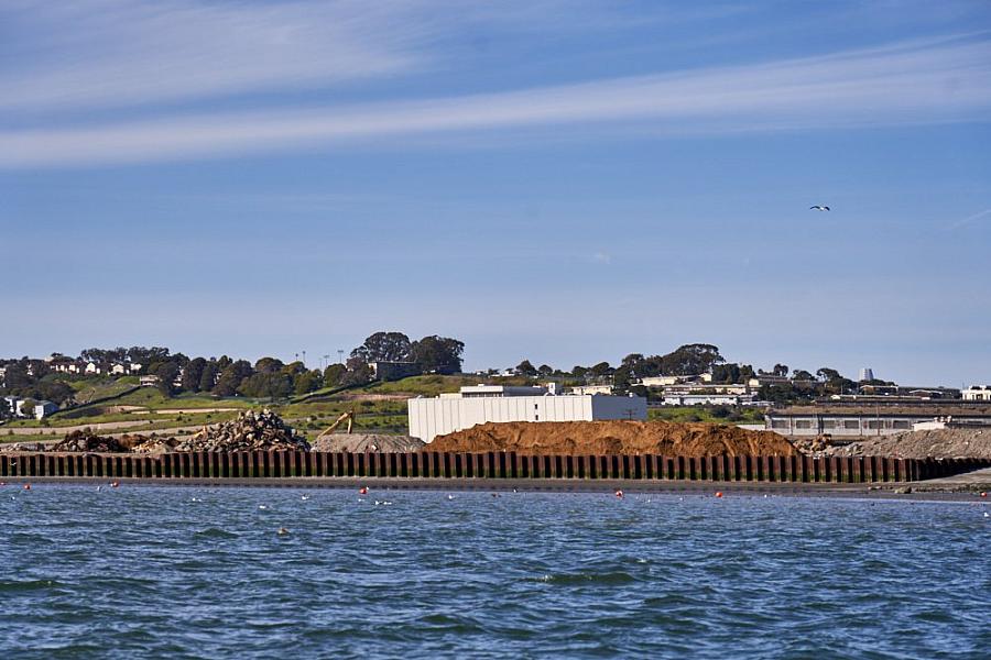 Dirt piles near seashore