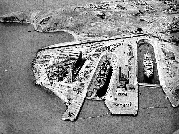 Drydocks and Point Avisedero in background. Photo via FoundSF/US Navy