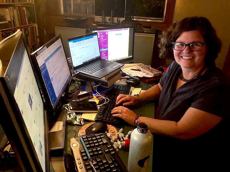 Jen Christensen working from her home office.