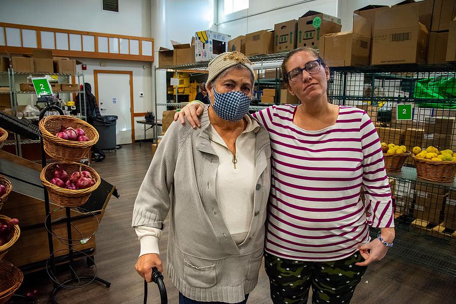 Two people at a mart