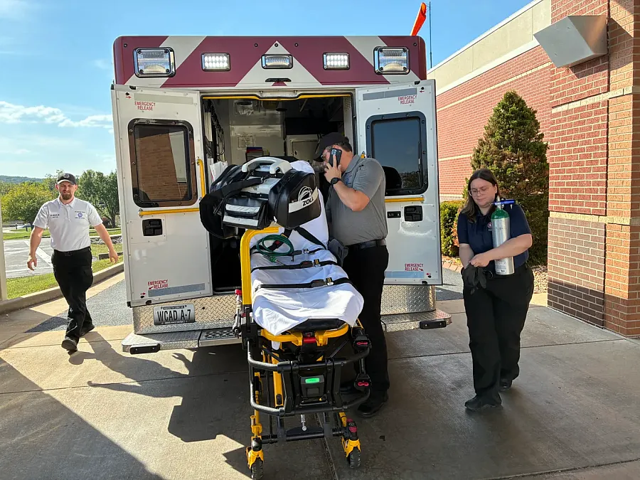 Paramedics with an ambulance
