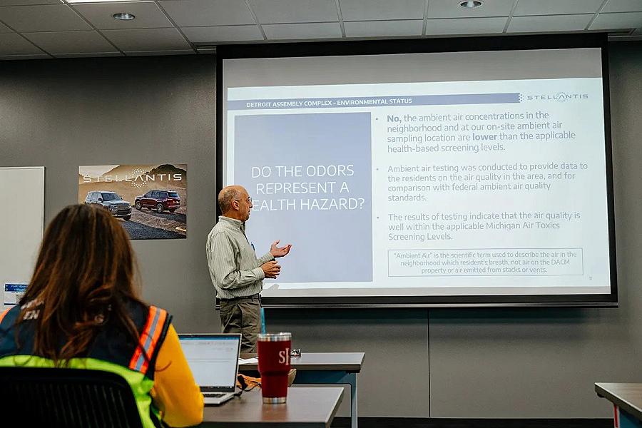 Image of a person presenting the findings through presentations.