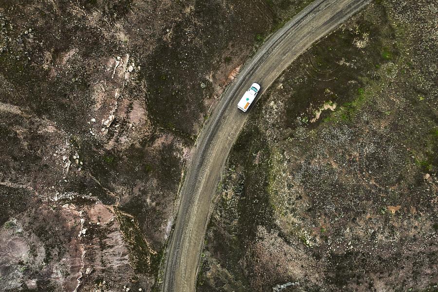 Aerial image of an ambulance