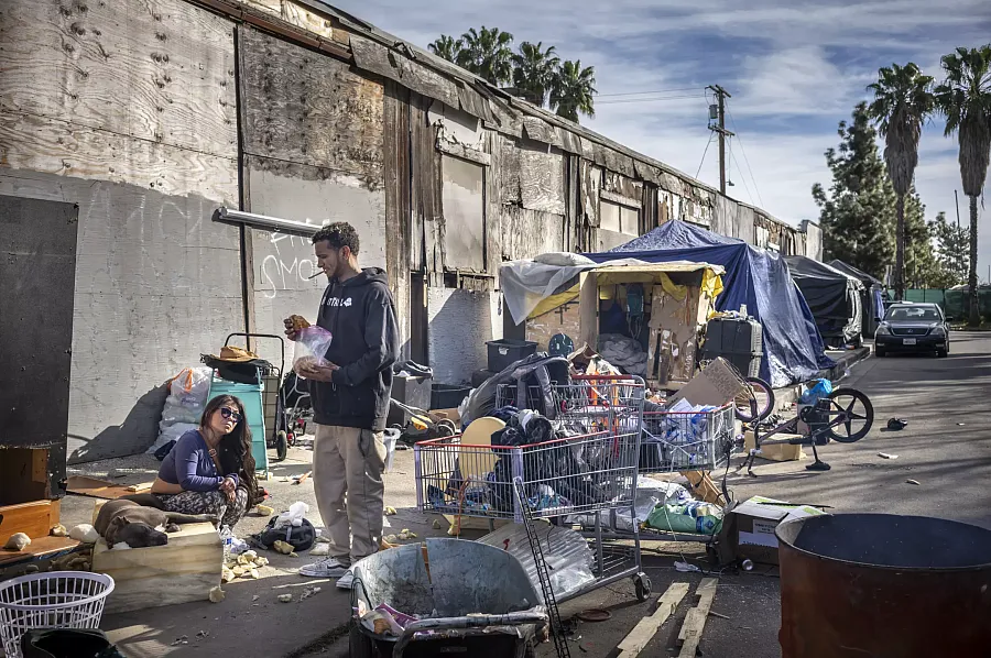 A homeless encampment