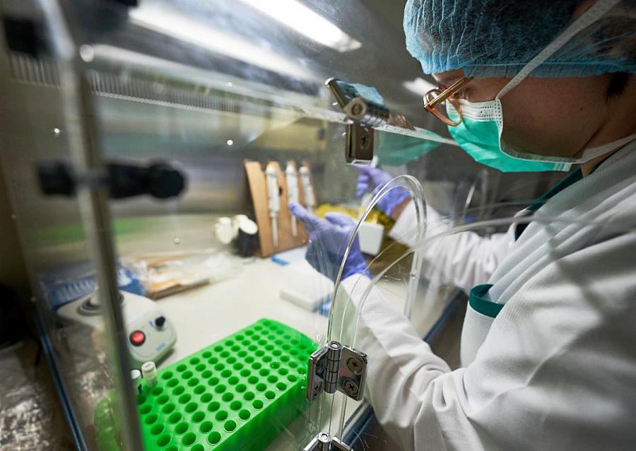 Person working in a chemical laboratory