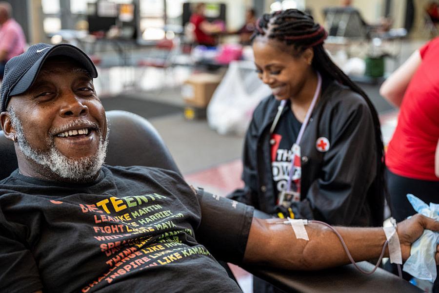 A person donating blood