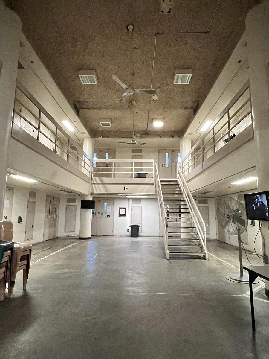 A tall and wide room with stairs