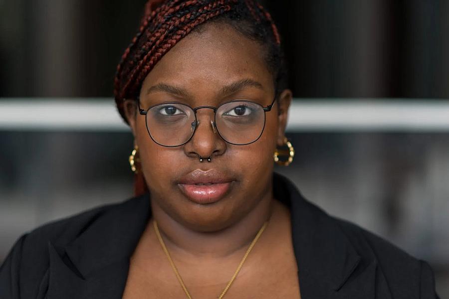 Tamica Jean-Charles, 24, poses at the Downtown Mall in Charlottesville, Virginia, on March 1, 2023. (Kori Price/Word In Black)