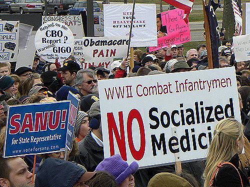 rally against universal health care