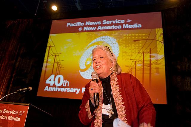 Sandy Close delivers a speech at the 40th anniversary of Pacific News Service in 2010. (Photo: Kevin Chan/New America Media 