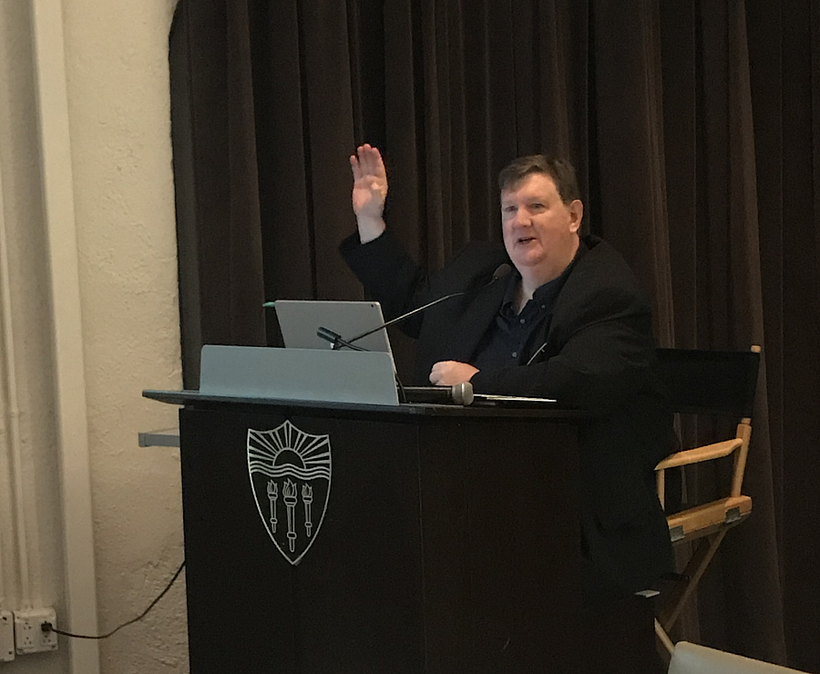 Mike Berens delivers the keynote address at the 2017 California Date Fellowship on Wednesday.