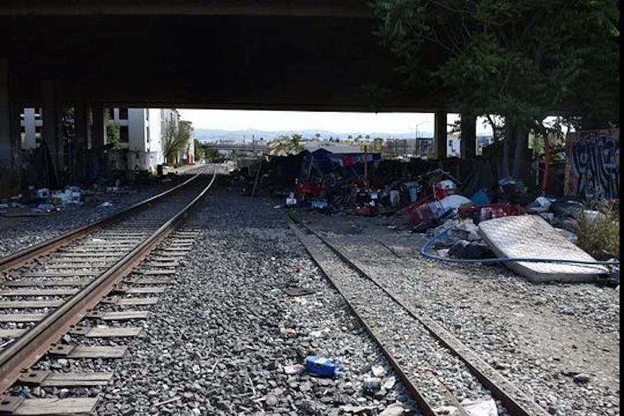 A homeless encampment in San Jose. A homeless encampment in San Jose.