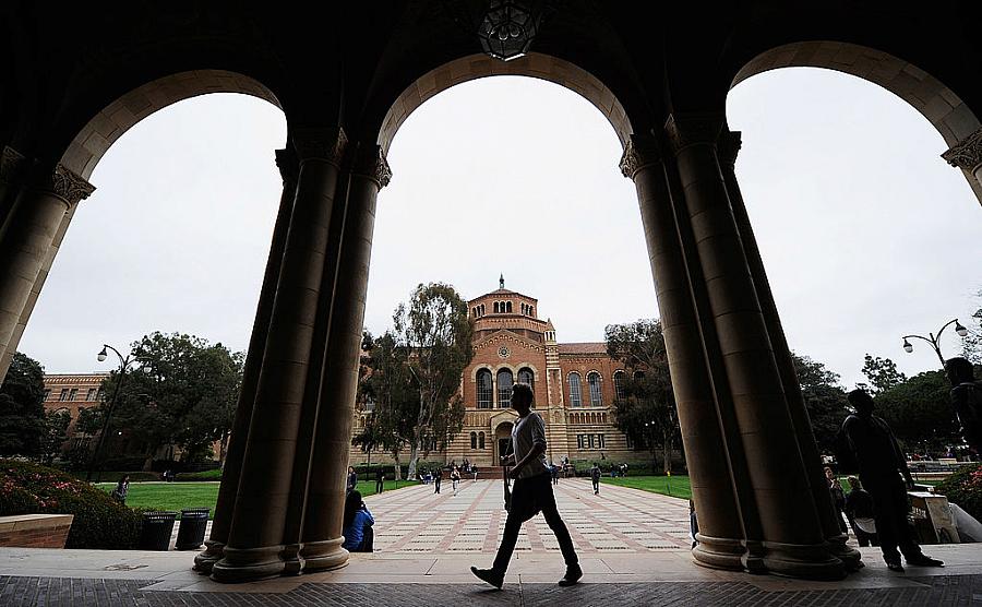 Student walking on college campus