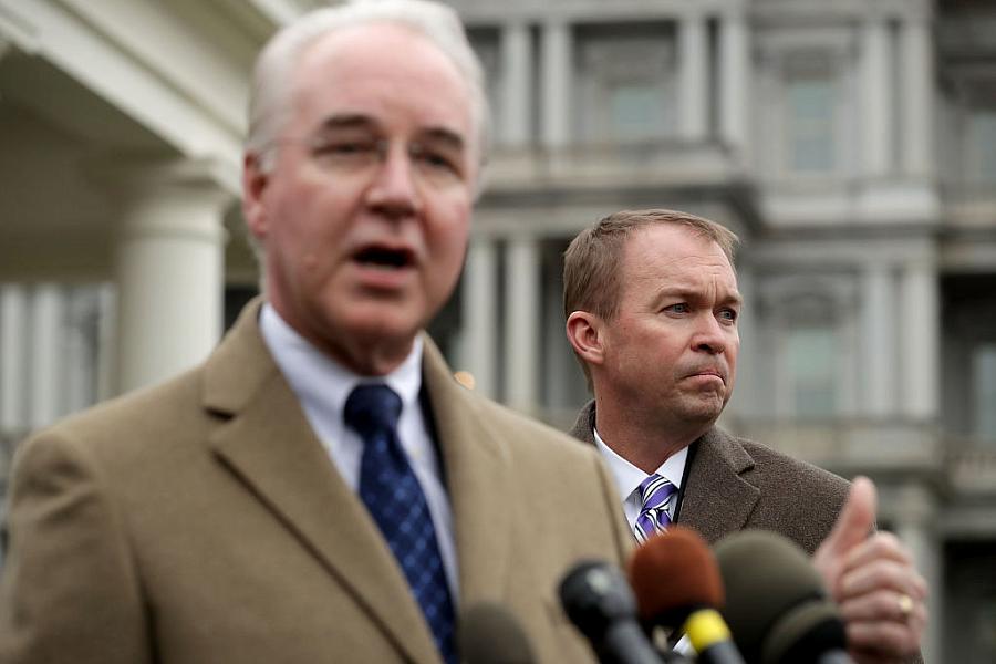 HHS Secretary Tom Price stands before Office of Management and Budget Director Mick Mulvaney. Photo: Chip Somodevilla/Getty Imag
