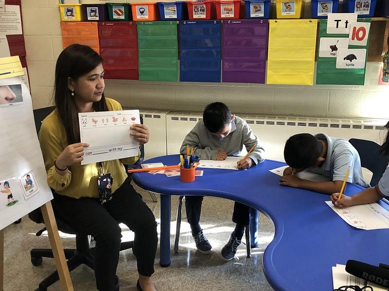 Tanya Gan Lim teaches a “newcomer class” in Maryland’s Prince George’s County school district. 