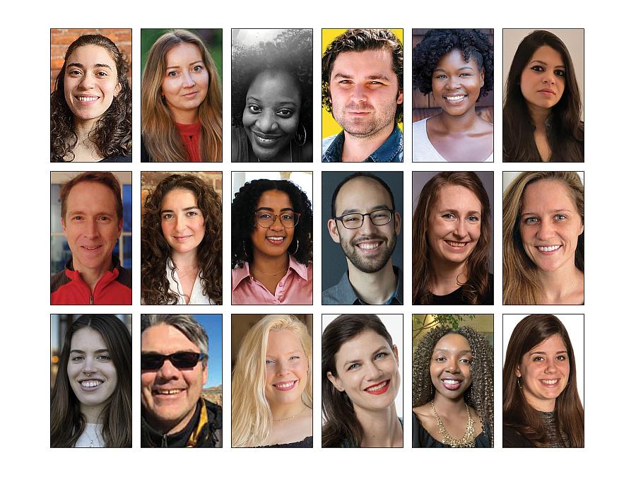 headshots of 18 reporters. 