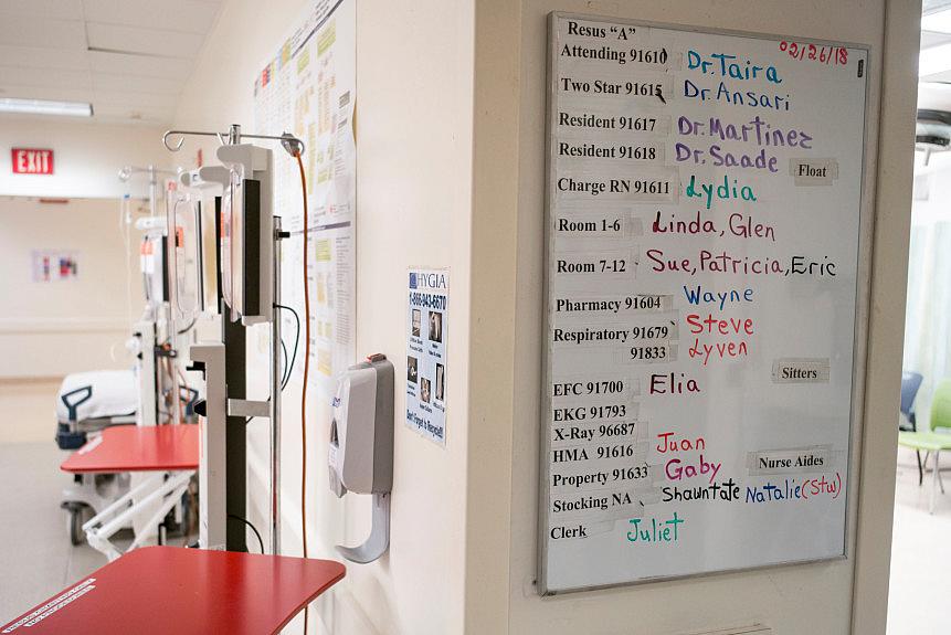 An assignment chart in the ER at County USC, one of the busiest emergency departments in the state. (Photo by David Crane, Los A