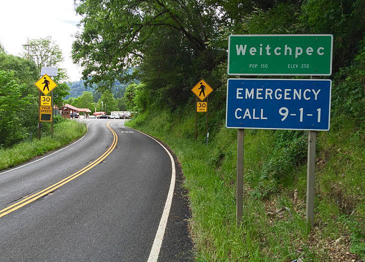 The only paved road into and out of the remote rural community of Weitchpec in Humboldt County, Calif. (Photo by Ryan Burns)