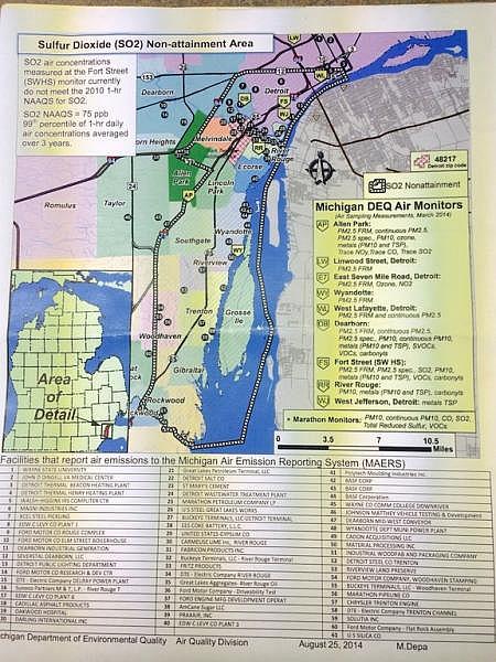 A map showing the area of Wayne County in non-attainment for Sulfur Dioxide that includes the southend of Dearborn. MDEQ agreed to treat the permit as if the area was in attainment for sulfur dioxide, according to the group lawsuit. If a judge agrees to overturn the permit, it would be sent back to the MDEQ to include non-attainment rules for the toxic gas. In August, a toxicologist from the MDEQ told The Arab American News companies had until 2015 to get in compliance with regulations for sulfur dioxide emissions.