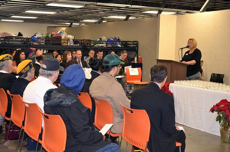 Andrea Urton, the CEO of HomeFirst of Santa Clara County, speaks during a memorial service on Dec. 20, 2019, at the James F. Boccardo Regional Reception Center in San Jose. HomeFirst honored the homeless people who died in the county in the previous 12 months.