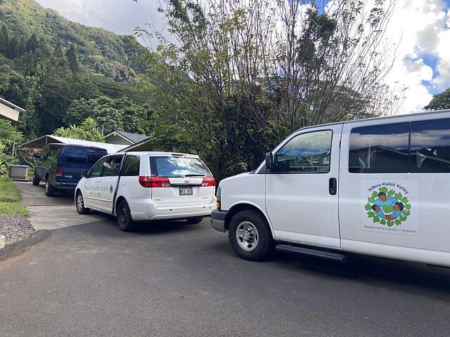 At Ho’oulu ‘Aina, vans line up to deliver food to families in need. More than 21% of Kalihi residents had filed for unemployment by May.