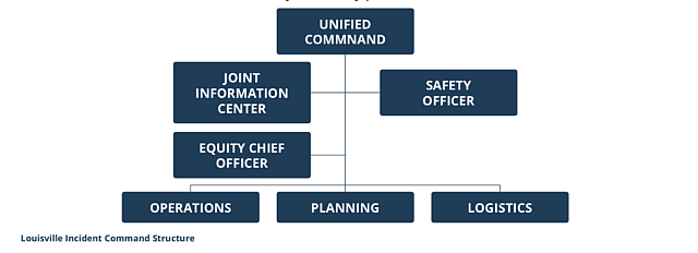 In Louisville, Kentucky, the pandemic response includes a chief equity officer, according to this graphic from the Bay Area Regional Health Equities Initiative report.