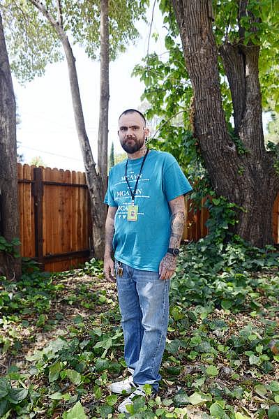 A portrait of Shawn Horn outside MCAVHN's office on July 15, 2021. (Photo by Dana Ullman/ The Mendocino Voice)