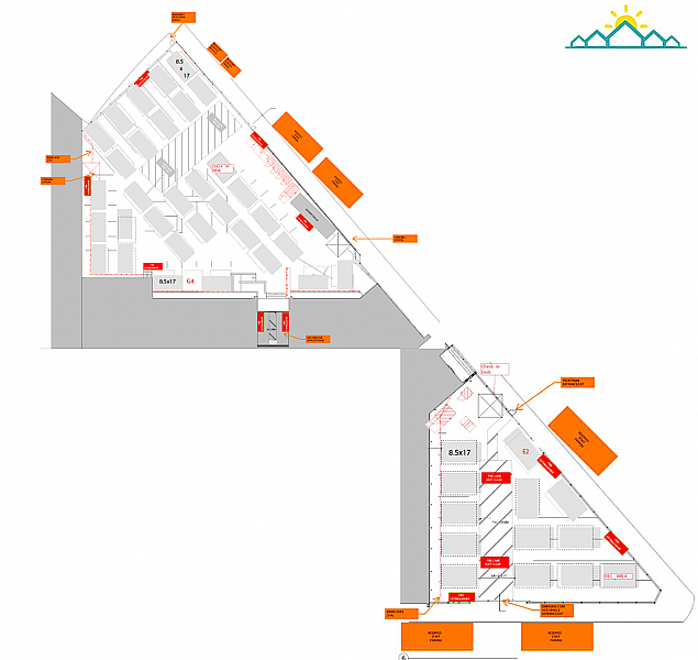 The layout for 76 tiny home cabins across two parking lots at 33 Gough Street. (Courtesy: DignityMoves)