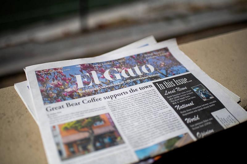 A print copy of El Gato News, the student-led paper for Los Gatos High School. (Beth LaBerge/KQED)