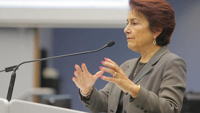 Assemblywoman Anna Caballero at the housing community meeting Thursday. Cristian Ponce/Staff Photo