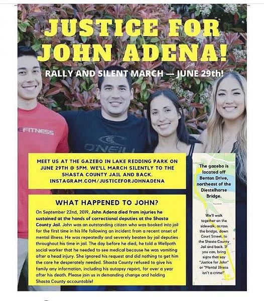 Flier for "Justice for John Adena" rally and silent march. Contributed by Michelle Gallagher