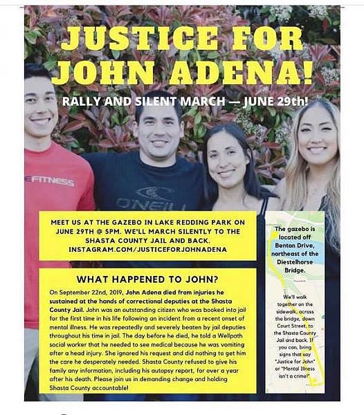 Flier for "Justice for John Adena" rally and silent march. Contributed by Michelle Gallagher Flier for "Justice for John Adena" rally and silent march. Contributed by Michelle Gallagher