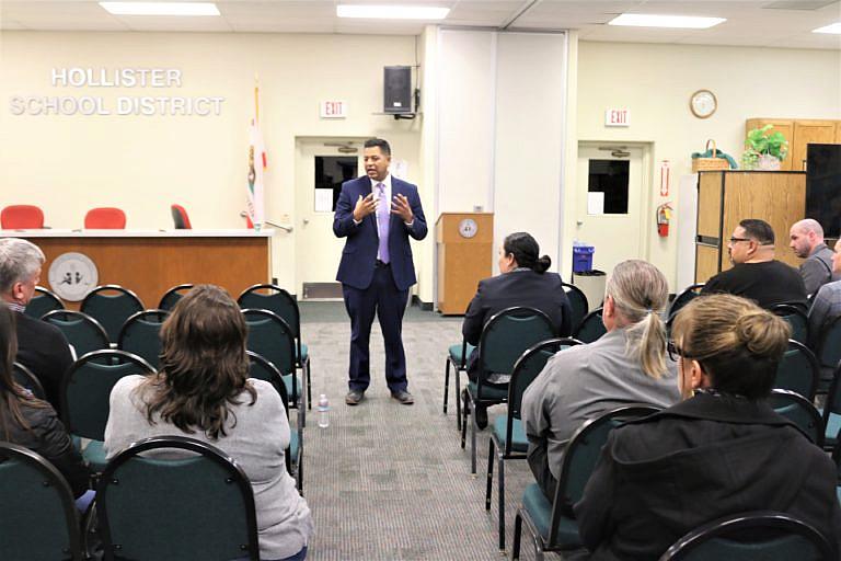 Diego Ochoa speaks to the public during a 2019 board meeting at which he was introduced as the new superintendent. Photo by John Chadwell. Diego Ochoa speaks to the public during a 2019 board meeting at which he was introduced as the new superintendent. Photo by John Chadwell.