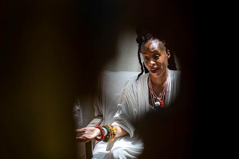 Midwife Racha Tahani Lawler sits in the space in her garden on Tuesday, July 6, 2021 where she meets with women. She once owned a community birth center but without insurance covering midwifery found it to be difficult to sustain and now does home births. (Photo by Sarah Reingewirtz, Los Angeles Daily News/SCNG)