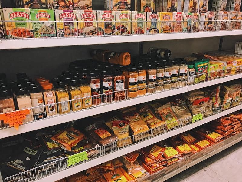 The spice aisle at Kamal Spice House in South San Jose.