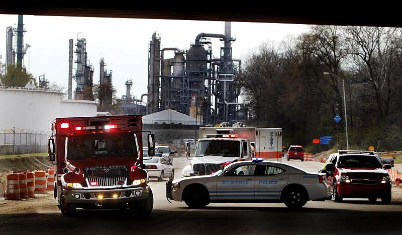 March 6, 2012 - A pair of ambulances pull out of the Valero oil refinery on Mallory following an explosion at the plant that... THE COMMERCIAL APPEAL FILE PHOTO March 6, 2012 - A pair of ambulances pull out of the Valero oil refinery on Mallory following an explosion at the plant that... THE COMMERCIAL APPEAL FILE PHOTO