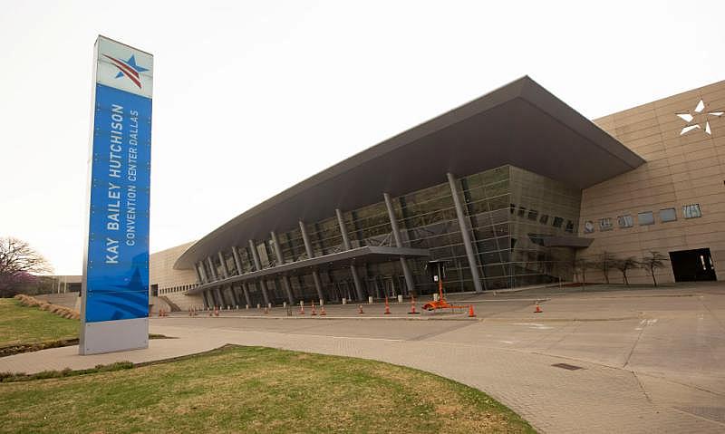 The Kay Bailey Hutchison Convention Center stands in Dallas. In 2021, the U.S. government set it up as a 2,300-bed emergency shelter for unaccompanied migrant children. Credit: Ron Jenkins/Getty Images
