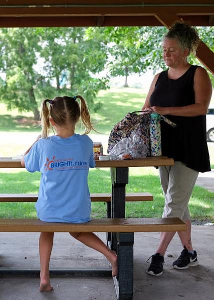 Erin McAlvany at a meal site in Kirksville, Mo., on Aug. 16. Arin Yoon for NBC News