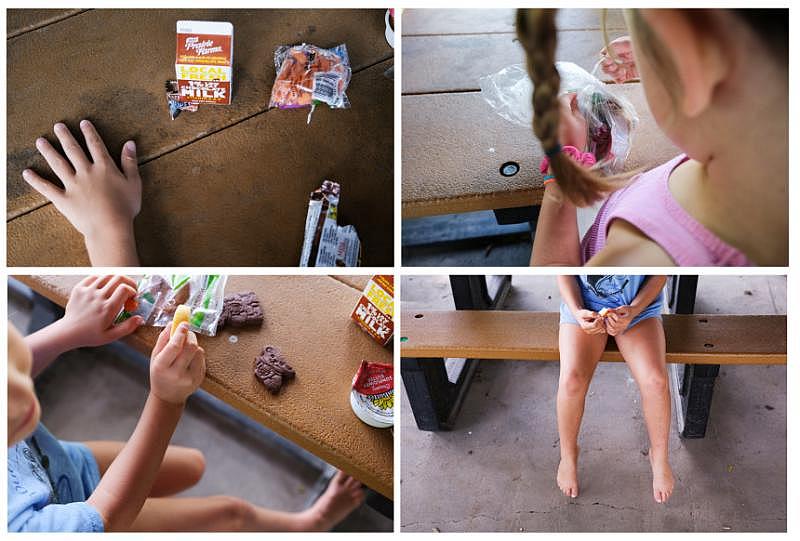 Erin McAlvany's family eats a meal at a site in Kirksville, Mo., on Aug, 16. Arin Yoon for NBC News