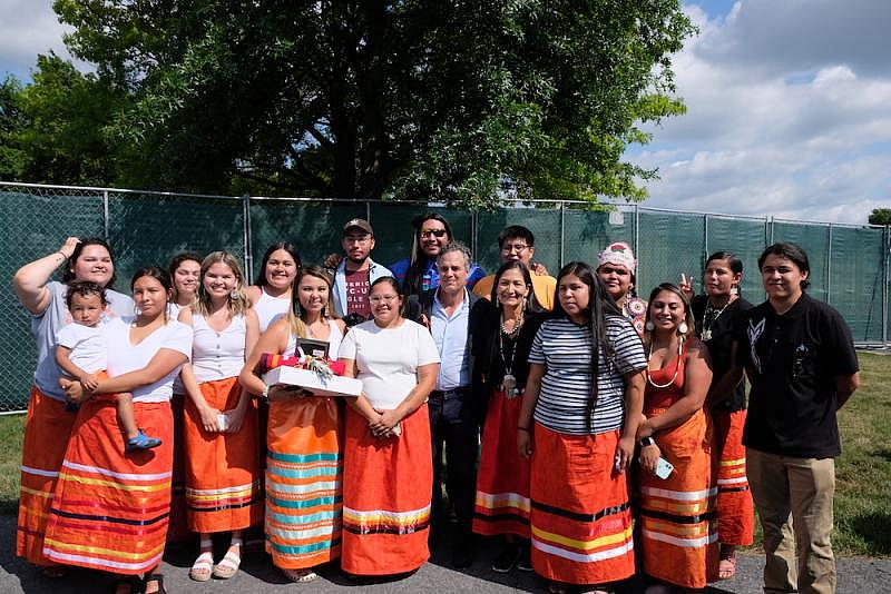 PICTURED: Janis and her Sicangu Youth Council peers pose with Secretary of the Interior Deb Haaland and actor and activist Mark Ruffalo at Carlisle last year. (Photo: Jenna Kunze) PICTURED: Janis and her Sicangu Youth Council peers pose with Secretary of the Interior Deb Haaland and actor and activist Mark Ruffalo at Carlisle last year. (Photo: Jenna Kunze)