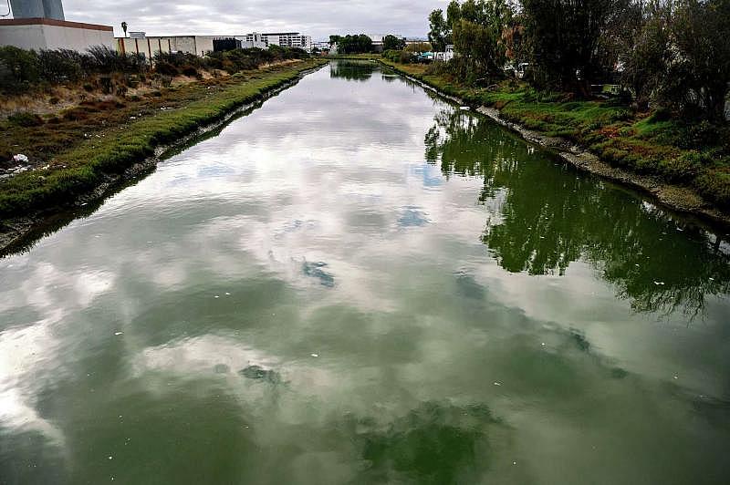 Colma Creek, which drains into San Francisco Bay, runs adjacent to the now-shuttered Jackson Arms gun range in South San Francisco. Lead from the range’s ventilation system contaminated the creek.Noah Berger / Special To The Chronicle