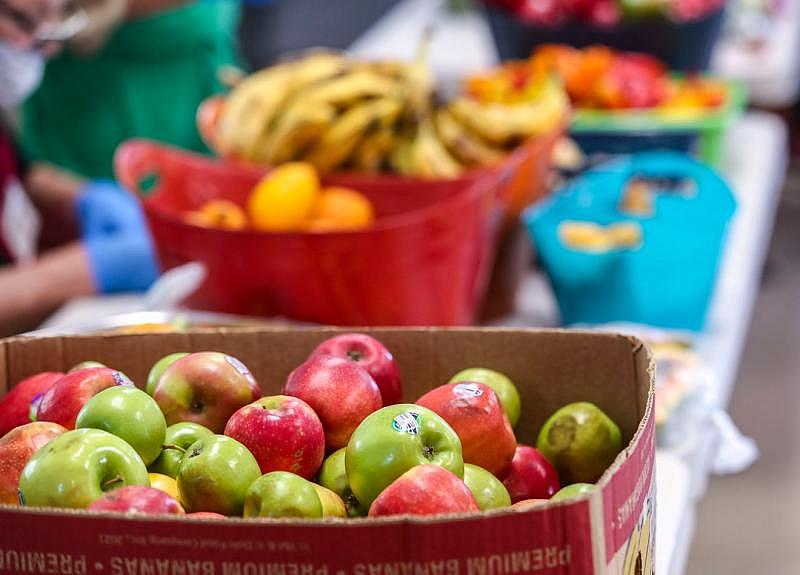 Apples and other fruits are seen available for clients at the Cathedral City Senior Center food bank in Cathedral City, Calif., Monday, April 25, 2022. Andy Abeyta/The Desert Sun