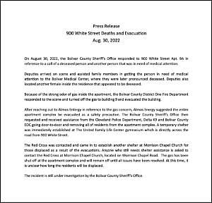 Read the full notice from the Bolivar County Sheriff’s Department. Read the full notice from the Bolivar County Sheriff’s Department.