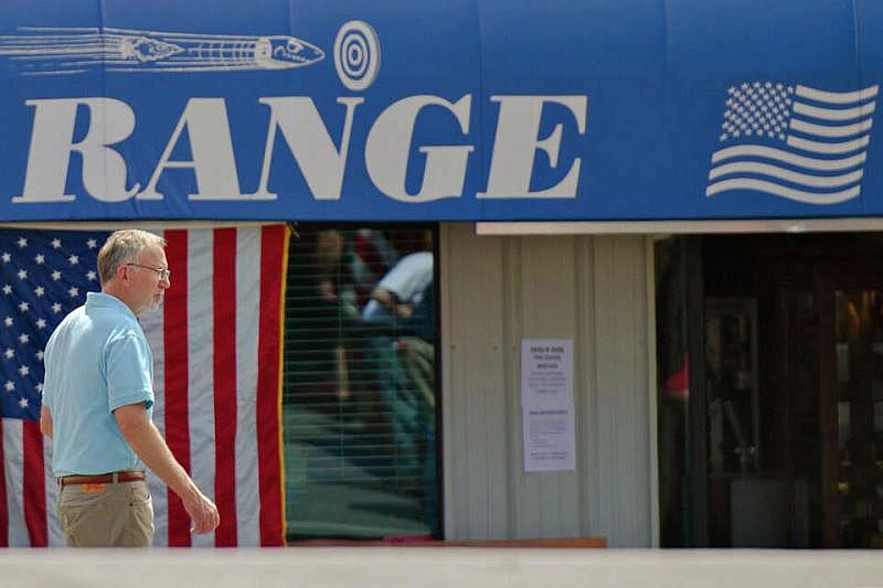 Owner Jerod Johnson walks outside the Range, his indoor gun range in Grass Valley, during a 2020 Father's Day gun sale.Chris Kaufman / Special To The Chronicle