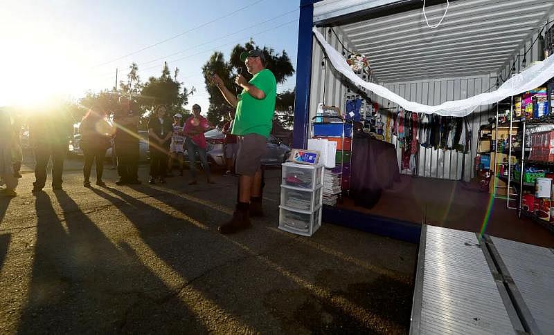 Stephen Yorba, executive director of Lopez Urban Farms, speaks to those gathered during the launch of the daily farmers market, Bodega Comunitaria, at the Lopez Urban Farm in Pomona on Wednesday, Aug. 17, 2022. (Photo by Will Lester, Inland Valley Daily Bulletin/SCNG)