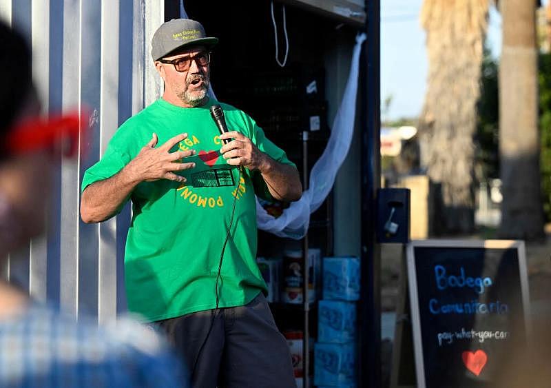 Stephen Yorba, Executive Director of Lopez Urban Farms, speaks to those gathered during the launch of the daily farmers market, Bodega Comunitaria, at the Lopez Urban Farm in Pomona on Wednesday, Aug. 17, 2022. (Photo by Will Lester, Inland Valley Daily Bulletin/SCNG) Stephen Yorba, Executive Director of Lopez Urban Farms, speaks to those gathered during the launch of the daily farmers market, Bodega Comunitaria, at the Lopez Urban Farm in Pomona on Wednesday, Aug. 17, 2022. (Photo by Will Lester, Inland Valley Daily Bulletin/SCNG)