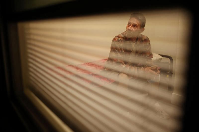 Hernandez sits for a portrait inside his tiny home on Felipe Avenue in San Jose on Monday, Sept. 19, 2022. (Shae Hammond/Bay Area News Group)
