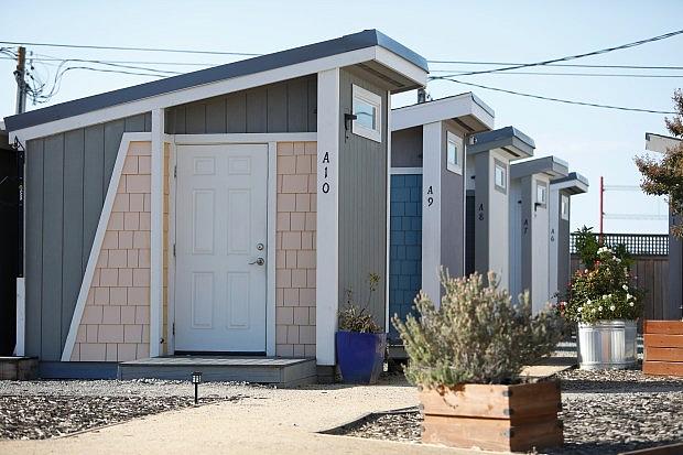 Tiny Homes on Mabury Road in San Jose provide temporary housing for homeless residents. The Mabury Road tiny homes are equipped with air conditioning and other amenities many other tiny home communities lack. (Shae Hammond/Bay Area News Group) 