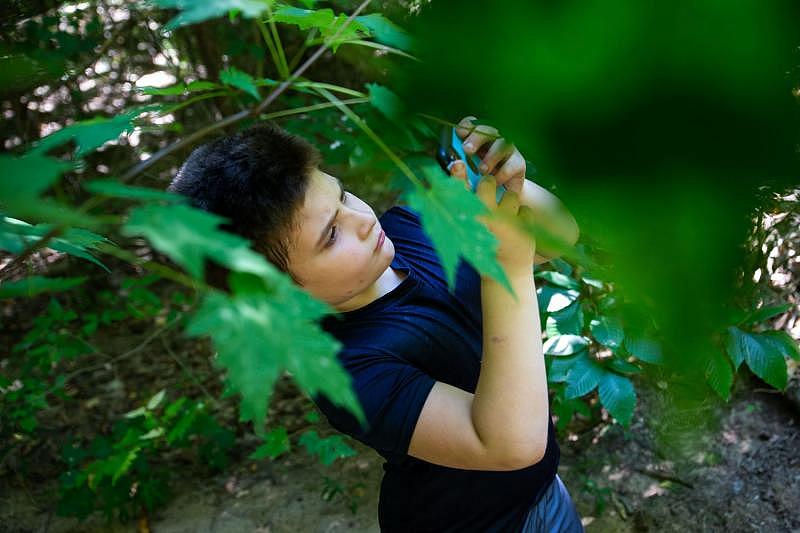 Kai Atallah identifies plants with an app during a field trip to a local park Friday, Sept. 9, 2022, in Holland. CODY SCANLAN/HOLLAND SENTINEL Kai Atallah identifies plants with an app during a field trip to a local park Friday, Sept. 9, 2022, in Holland. CODY SCANLAN/HOLLAND SENTINEL
